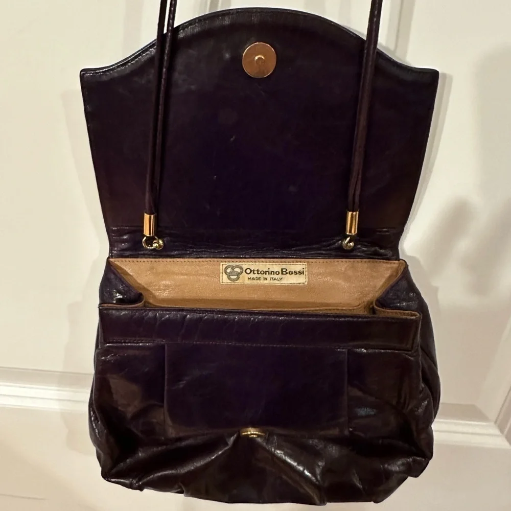 Vintage Ottorino Bossi iItalian Leather Crossbody Purse Small Handbag Purple Bag